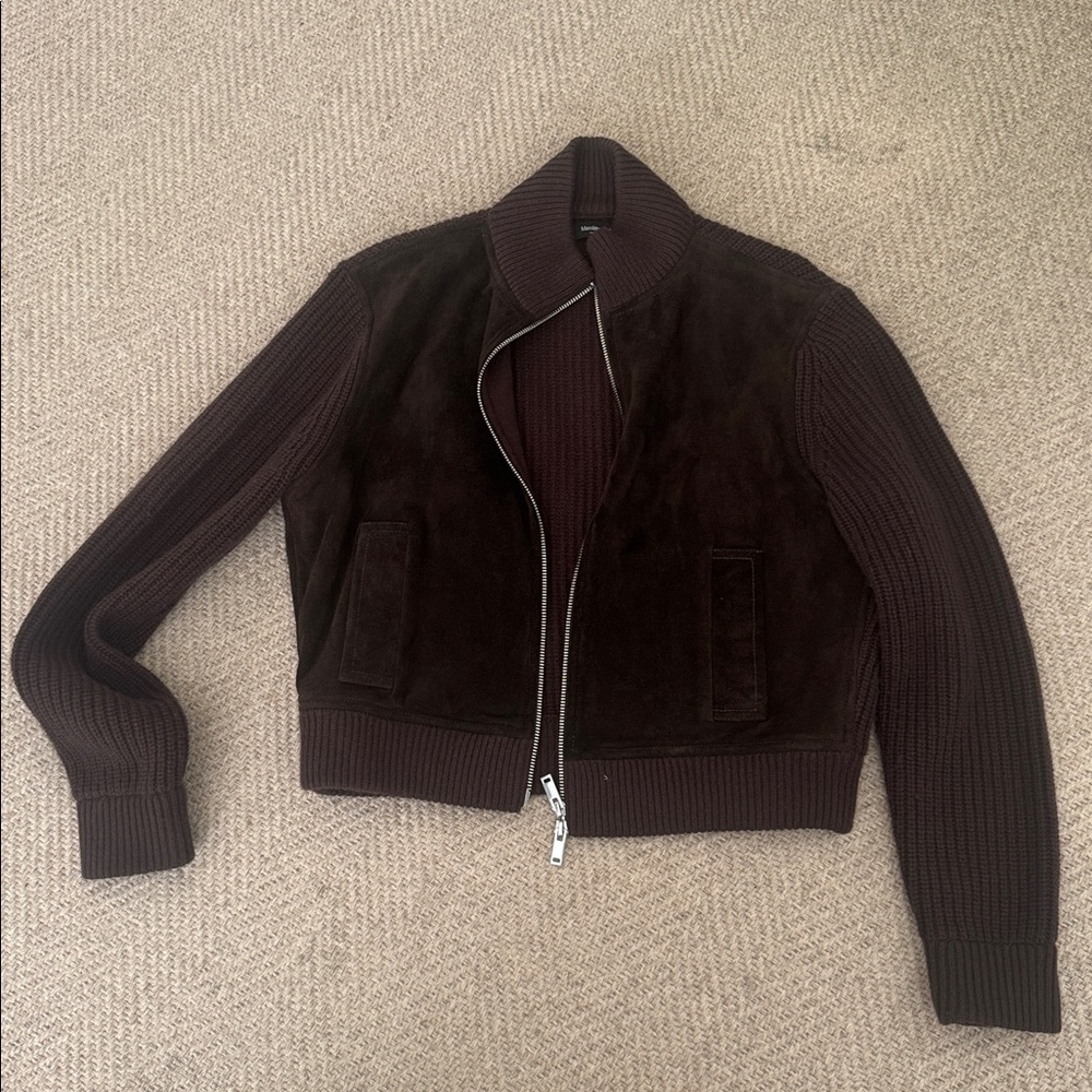 Massimo Dutti Dark Brown Suede & Knit Zip Jacket